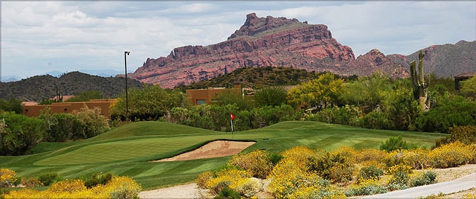 Desert mountain golf course fairway at Las Sendas Mesa